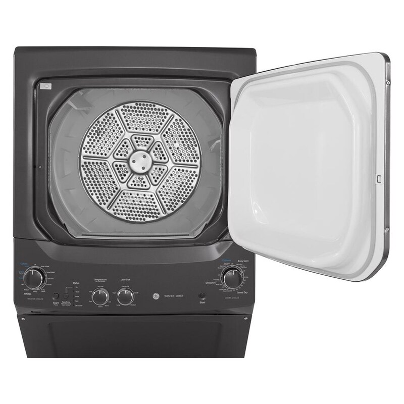 GE 27 in. Laundry Center with 3.8 cu. ft. Washer with 11 Wash Programs & 5.9 cu. ft. Gas Dryer with 4 Dryer Programs & Wrinkle Care - Gray, Gray, hires