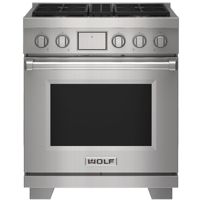 Wolf 30 in. 5.1 cu. ft. Smart Dual Convection Dual Fuel Range with 4 Sealed Burners - Stainless Steel, , hires