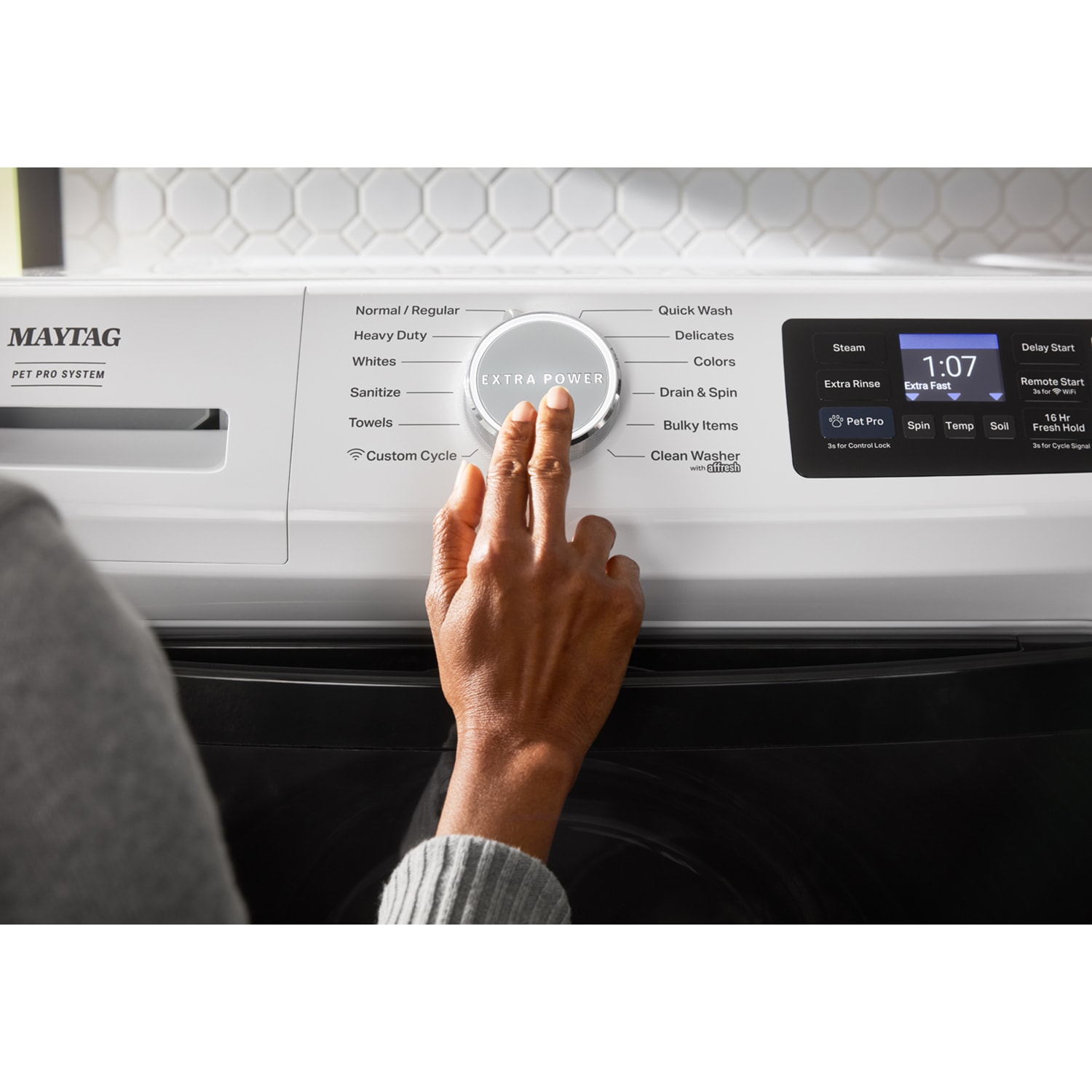 Maytag Pet Pro 27 in. 5.0 cu. ft. Smart Stackable Front Load Washer with Sanitize & Steam Cycle - White, White, hires