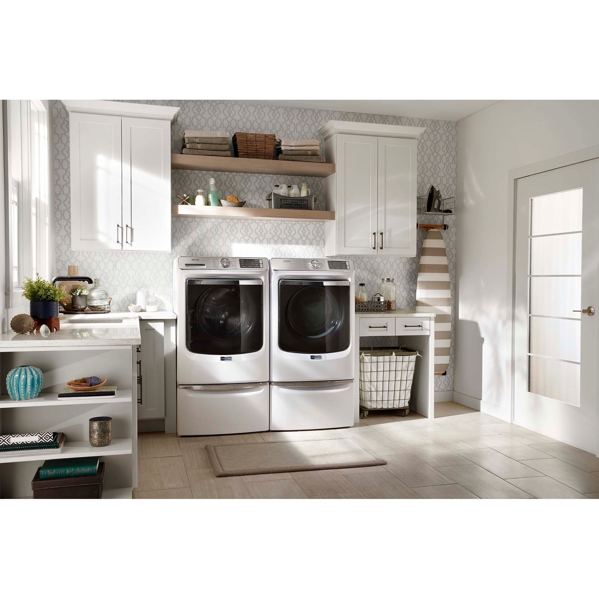 Maytag 27 in. 5.0 cu. ft. Smart Stackable Front Load Washer with Extra Power, 24-Hr Fresh Hold Option, Sanitize & Steam Wash Cycle - White, White, hires