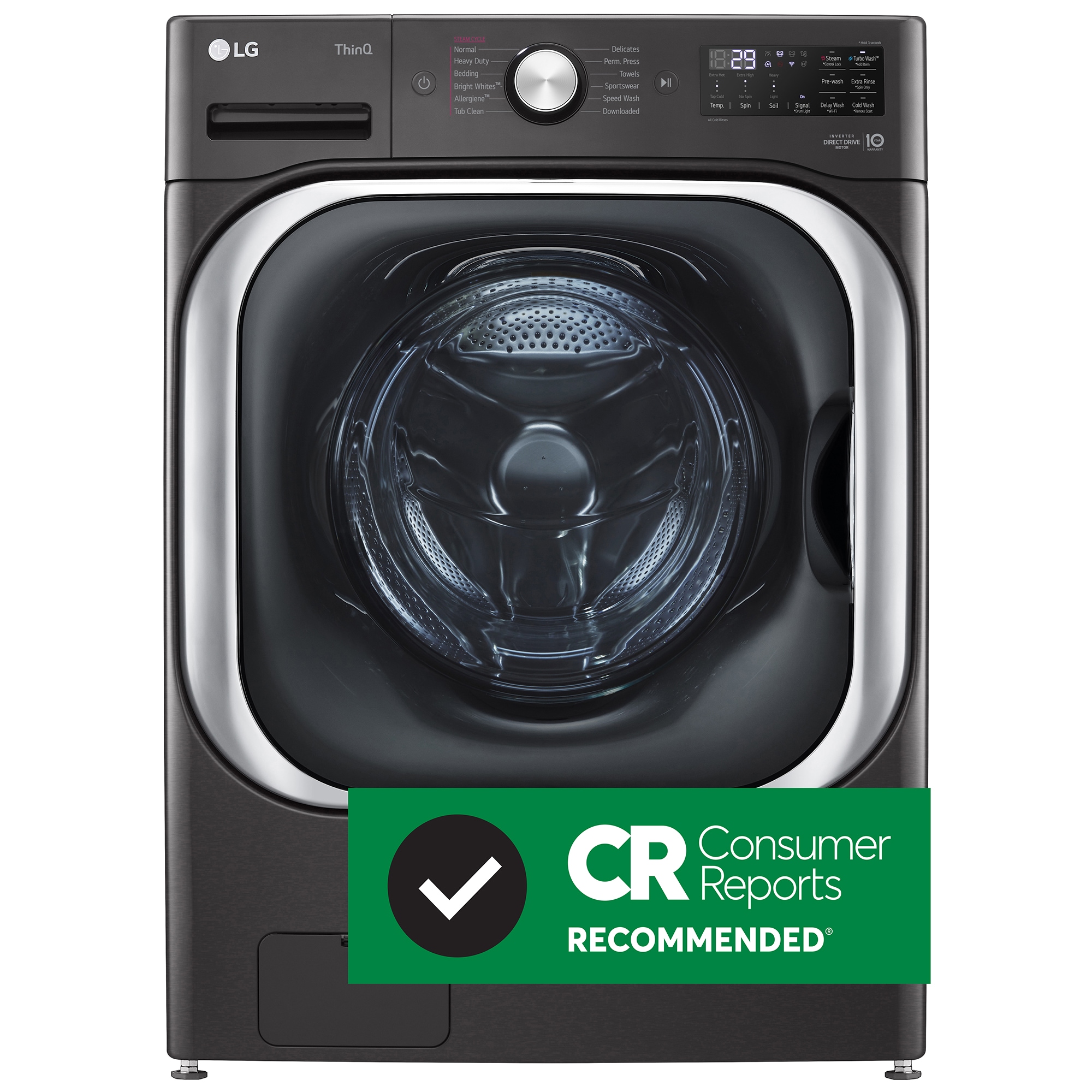 LG 29 in. 5.2 cu. ft. Smart Stackable Front Load Washer with Steam Wash Cycle - Black Steel, , hires