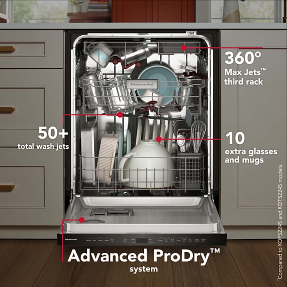 KitchenAid 24 in. Top Control Dishwasher with 44 dBA Sound Level, 3rd-Rack & Advanced ProDry System - Stainless Steel with PrintShield Finish, , hires