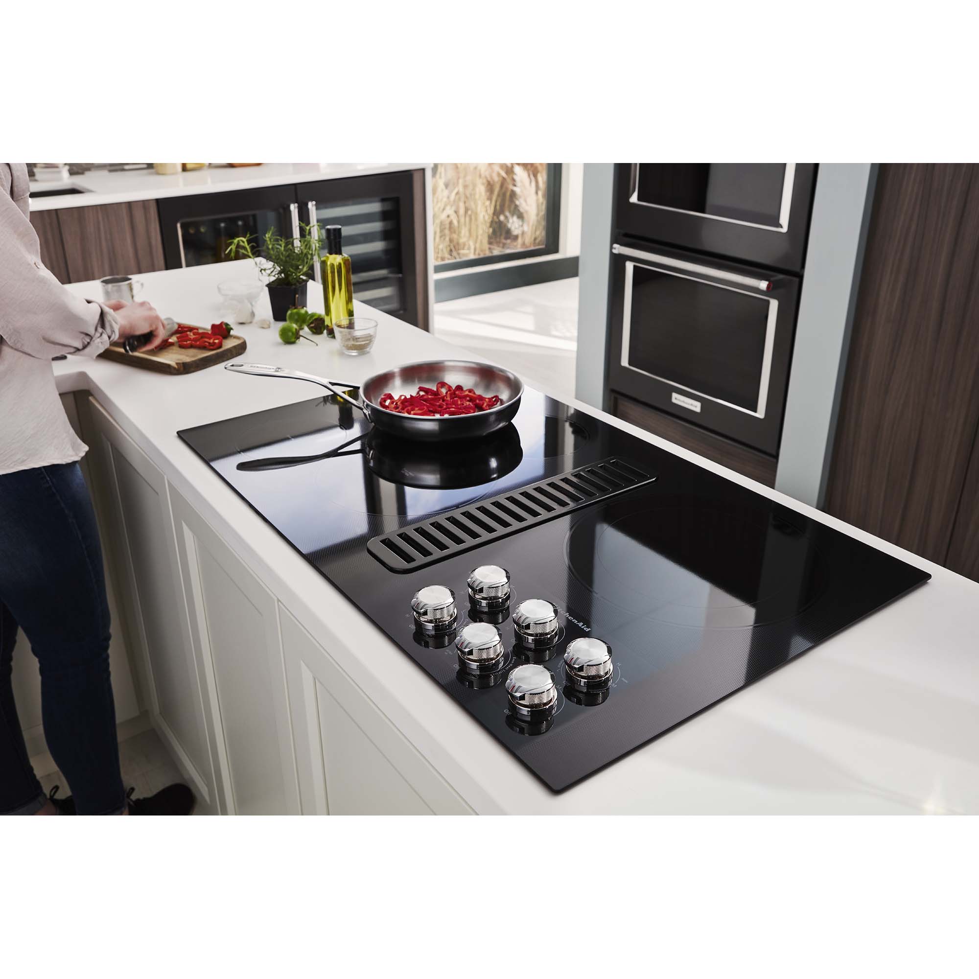 KitchenAid 36 in. 5-Burner Electric Cooktop with Downdraft, Simmer