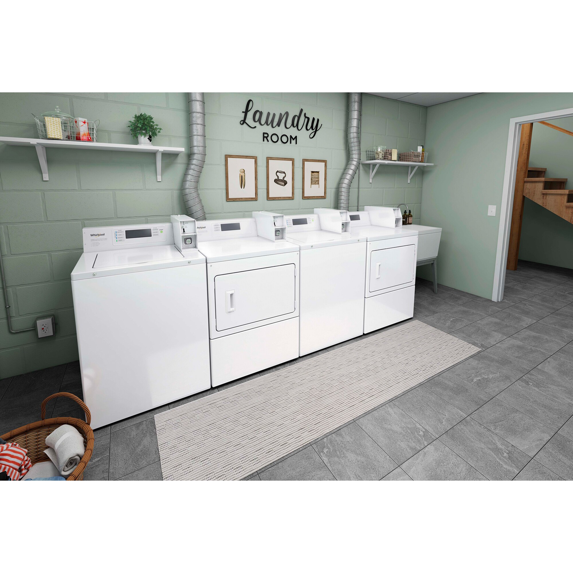 Whirlpool 27 in. 3.3 cu. ft. Smart Commercial Top Load Washer with Agitator, Factory-Installed Coin Drop & Coin Box - White, , hires
