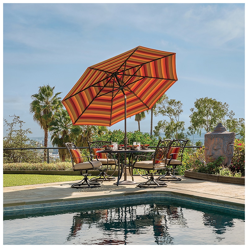SimplyShade Catalina 9' Octagon Push Button Market Umbrella in Sunbrella Fabric - Astoria Sunset, Orange, hires