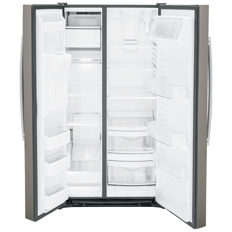 GE 36 in. 25.3 cu. ft. Side by Side Refrigerator with Ice & Water Dispenser - Fingerprint Resistant Slate, Slate, hires