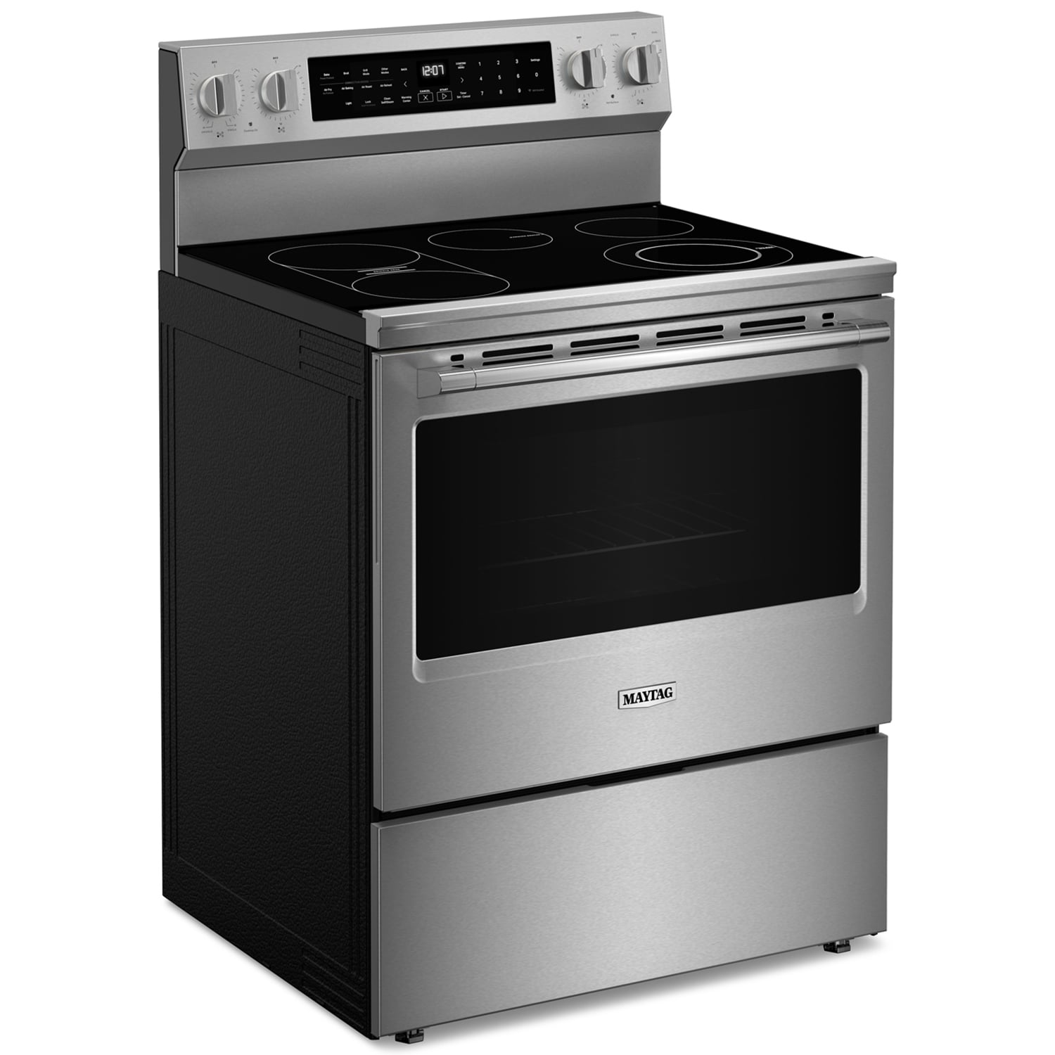 Maytag 30 in. 5.3 cu. ft. Smart Air Fry Standard Convection Electric Range with Radiant Burners, Grill & Griddle - Fingerprint Resistant Stainless, , hires