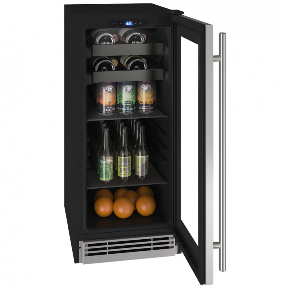 U-Line 1 Class Series 15 in. 2.9 cu. ft. Built-In/Freestanding Beverage Center with Adjustable Shelves & Digital Control - Stainless Steel, Stainless Steel, hires