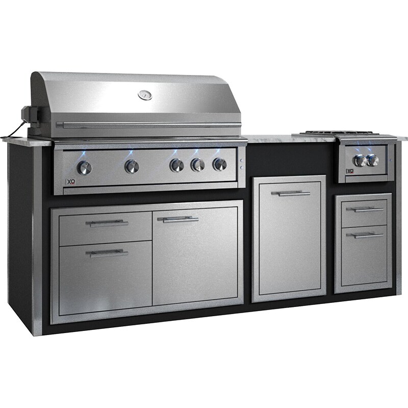 XO Barbeque Outdoor Kitchen Island for 42" Grill with White Carrera-Style Quartz Surface Top & Welded Steel Interior Frame: Appliances and AccessoriesNot Included - Black, , hires