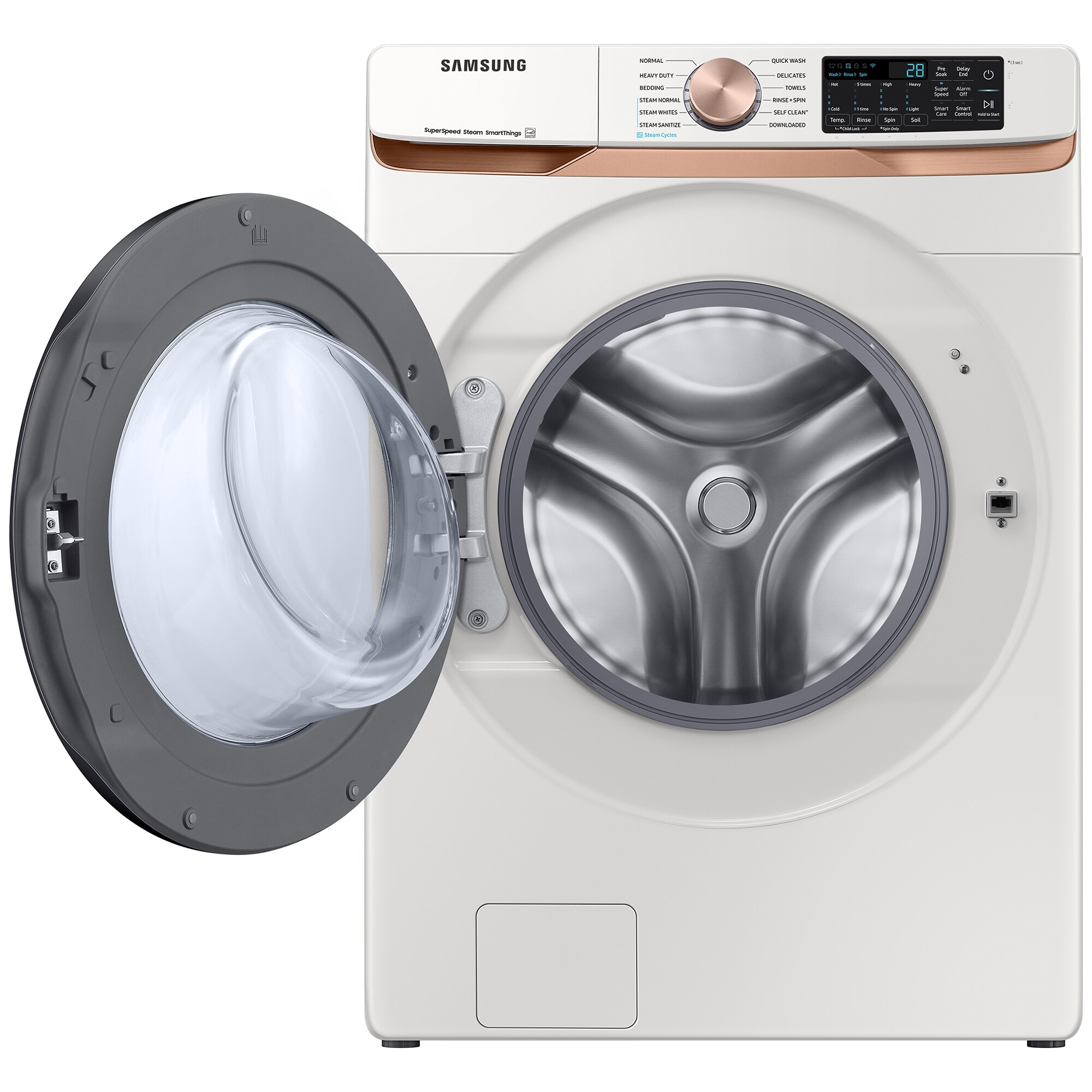 Samsung 27 in. 5.0 cu. ft. Smart Front Loading Washer with 23 Wash Programs, 9 Wash Options & Sanitize Cycle - Ivory, Ivory, hires