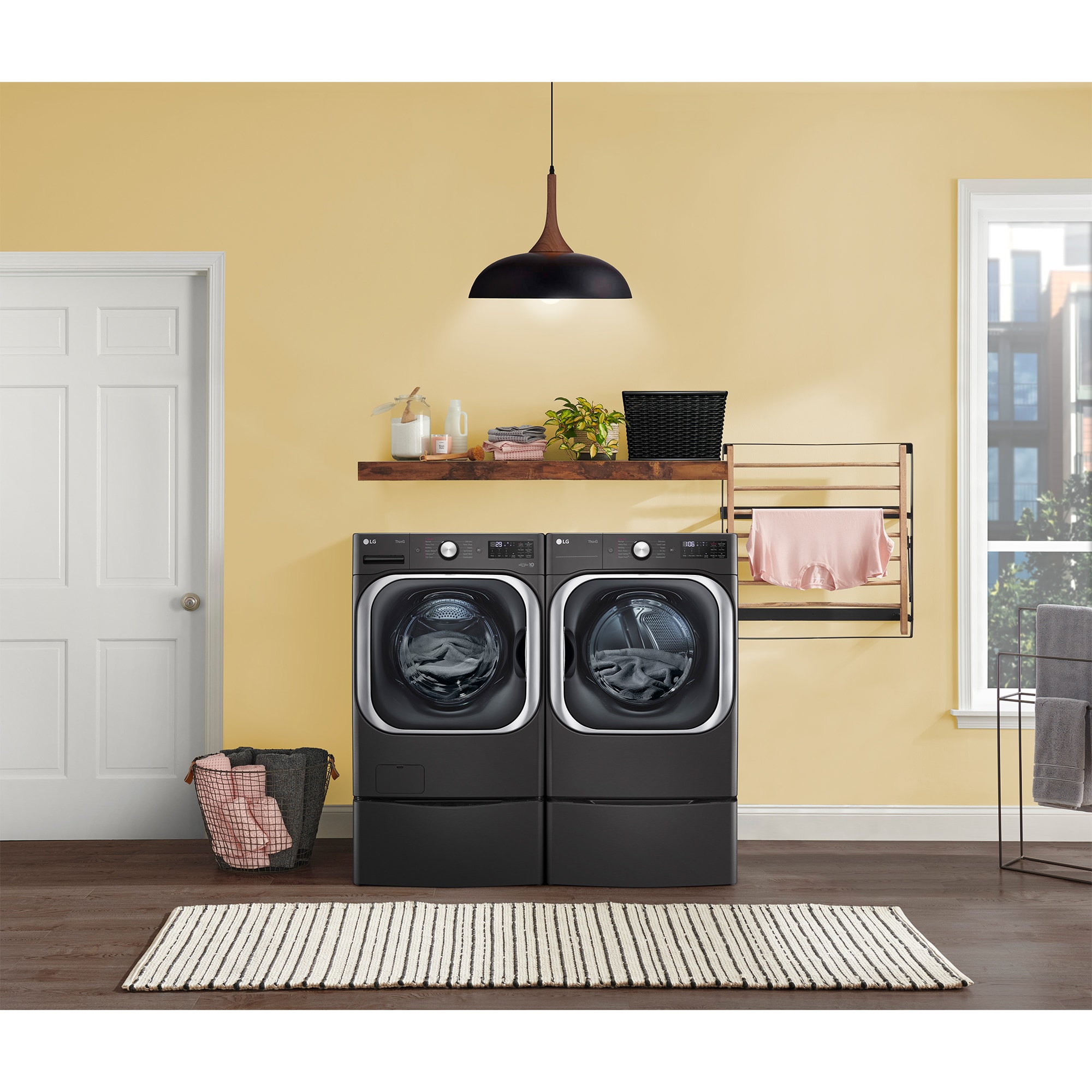 LG 29 in. 5.2 cu. ft. Smart Stackable Front Load Washer with Steam Wash Cycle - Black Steel, , hires
