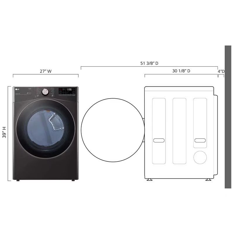 LG 27 in. 7.4 cu. ft. Electric Dryer with 12 Dryer Programs, 12 Dry Options, Sanitize Cycle, Wrinkle Care & Sensor Dry - Black Steel, Black Steel, hires