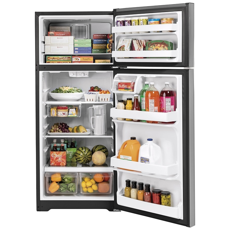 GE 28 in. 17.5 cu. ft. Top Freezer Refrigerator - Fingerprint Free Stainless Steel, Fingerprint Resistant Stainless, hires