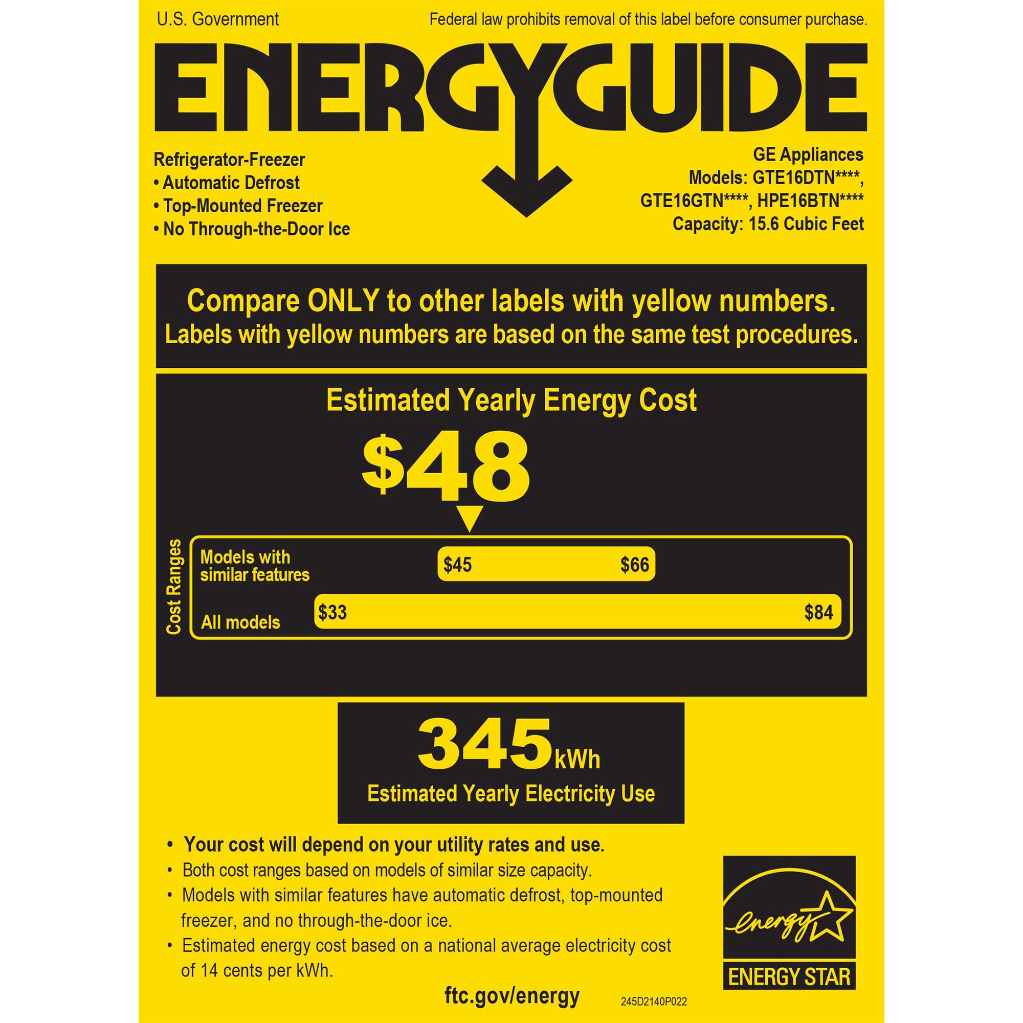 GE 28 in. 15.6 cu. ft. Top Freezer Refrigerator - White, White, hires