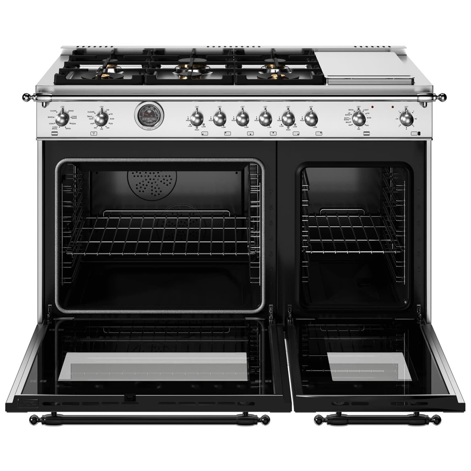 Bertazzoni Heritage Series 48 in. 7.0 cu. ft. Air-Fry Dual Convection Double Oven Dual Fuel Range with 6 Sealed Burners & Griddle - Stainless Steel, , hires