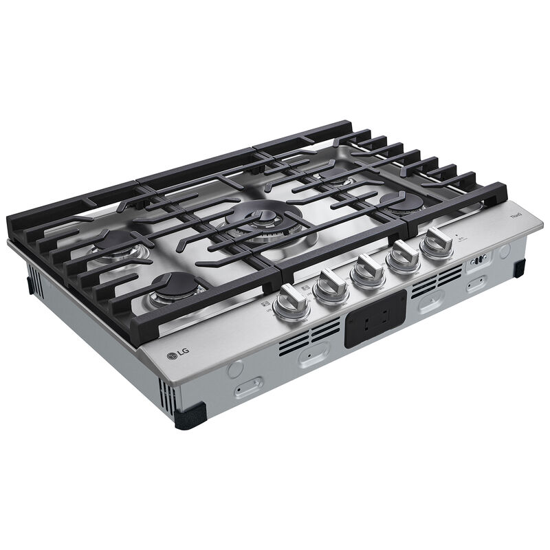 LG 30 in. 5-Burner Smart Natural Gas Cooktop with Griddle, Simmer Burner & Power Burner - Stainless Steel, , hires