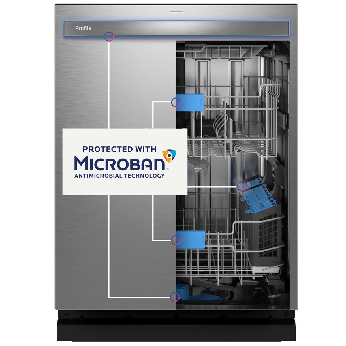 GE Profile 24 in. Top Control Flush-Mount Smart Dishwasher with 39 dBa Sound Level, 3rd-Rack & Twin Turbo Dry Boost - Fingerprint Resistant Stainless, , hires