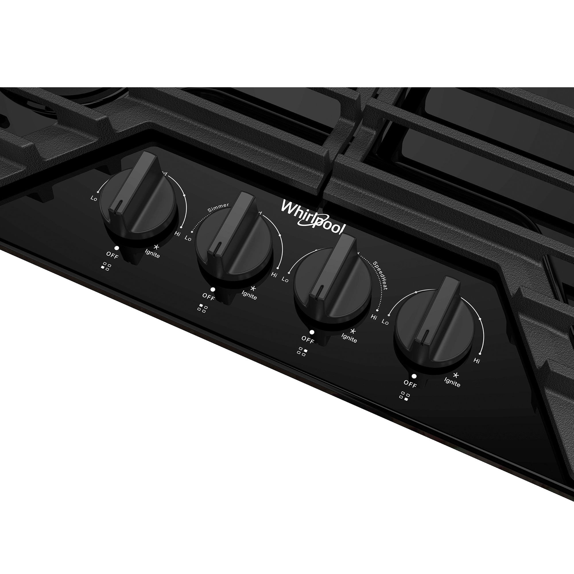 Whirlpool 30 in. 4-Burner Natural Gas Cooktop with Simmer Burner & Power Burner - Black, Black, hires