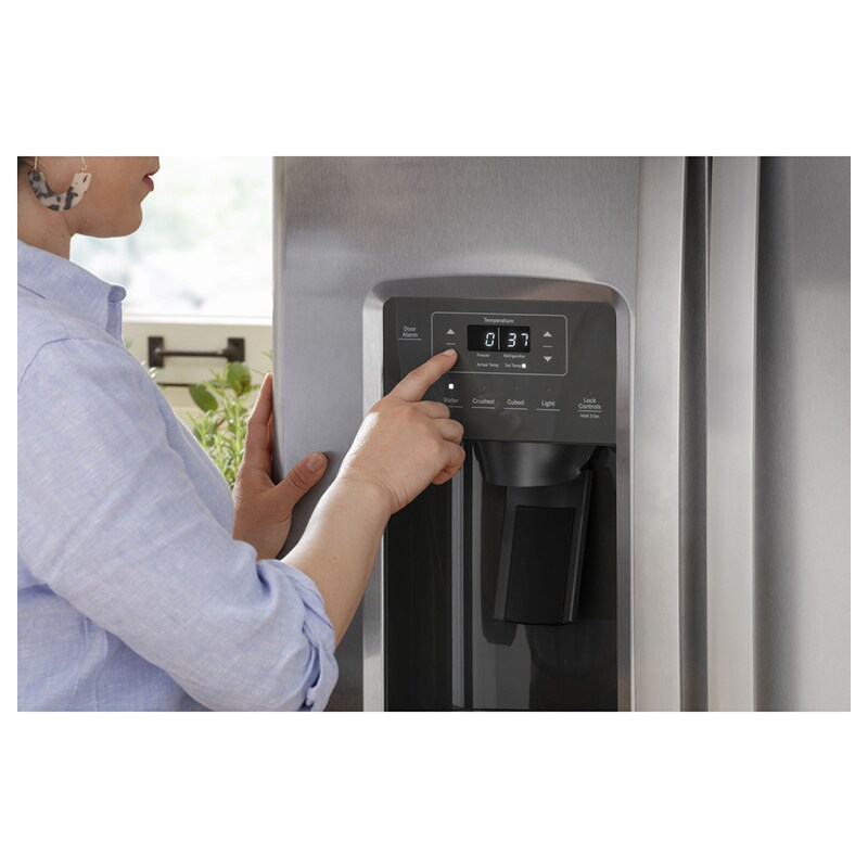 GE 33 in. 23 cu. ft. Side by Side Refrigerator with Ice & Water Dispenser - Fingerprint Resistant Stainless, Fingerprint Resistant Stainless, hires