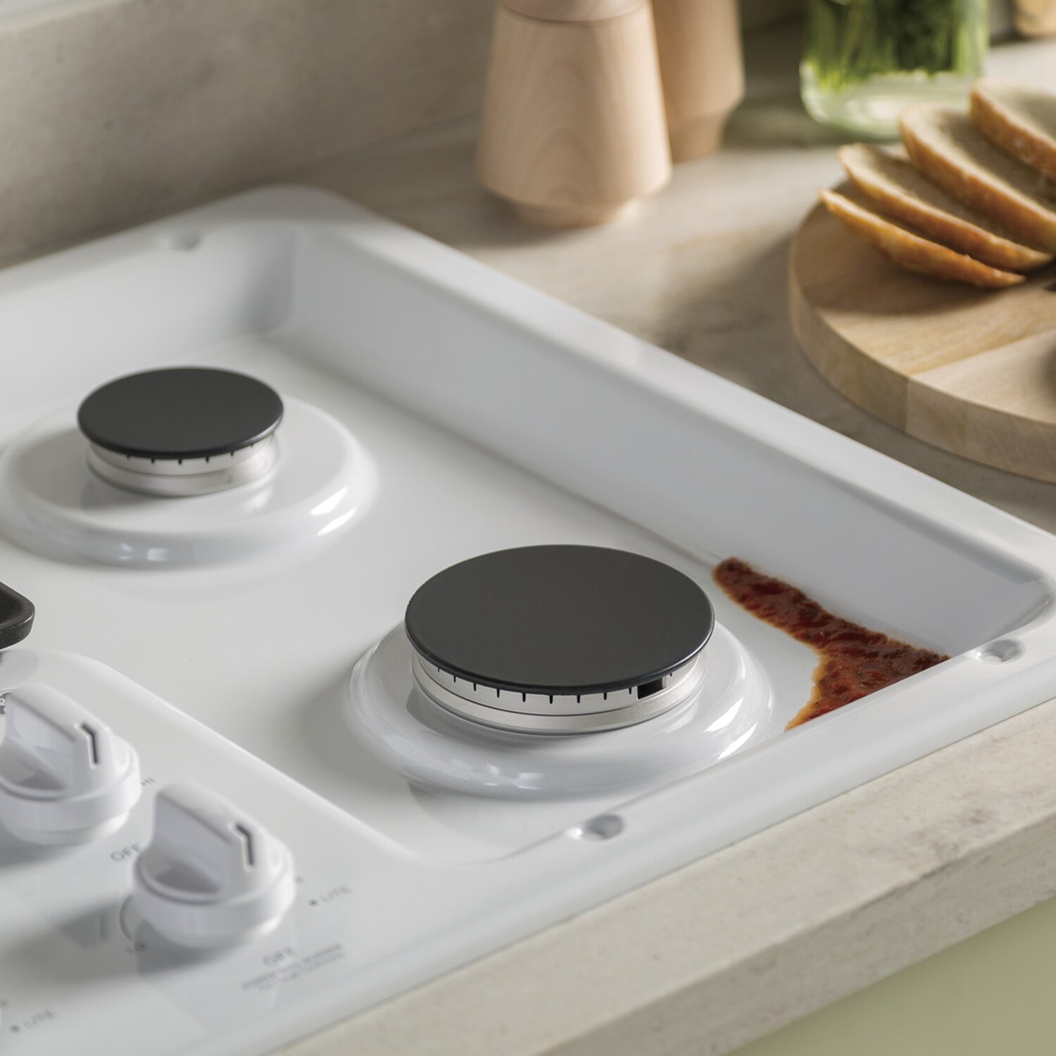 GE 36" Gas Cooktop with 5 Sealed Burners White P.C. Richard & Son