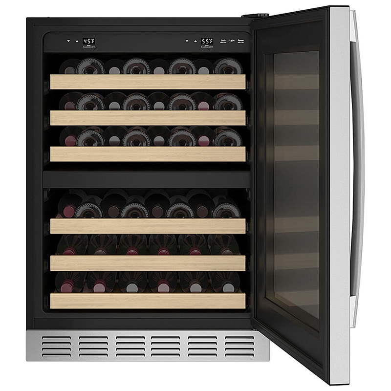 GE 24 in. Undercounter Wine Cooler with Wood Racks, Dual Temperature Zones & 44 Bottle Capacity - Stainless Steel, , hires