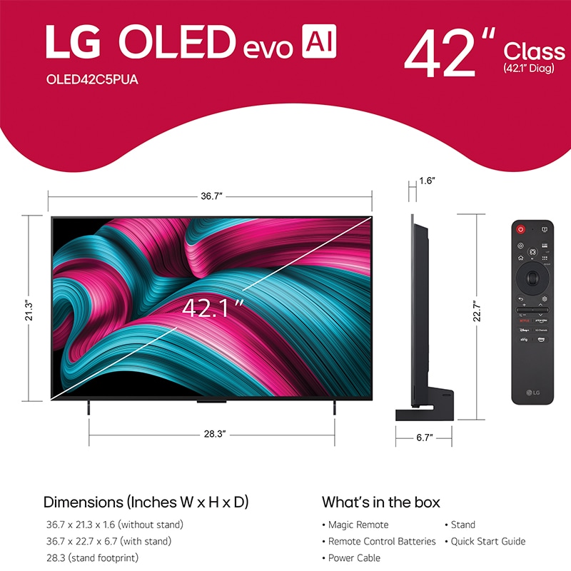 LG - 42" Class C5 Series OLED evo 4K UHD Smart webOS TV, , hires