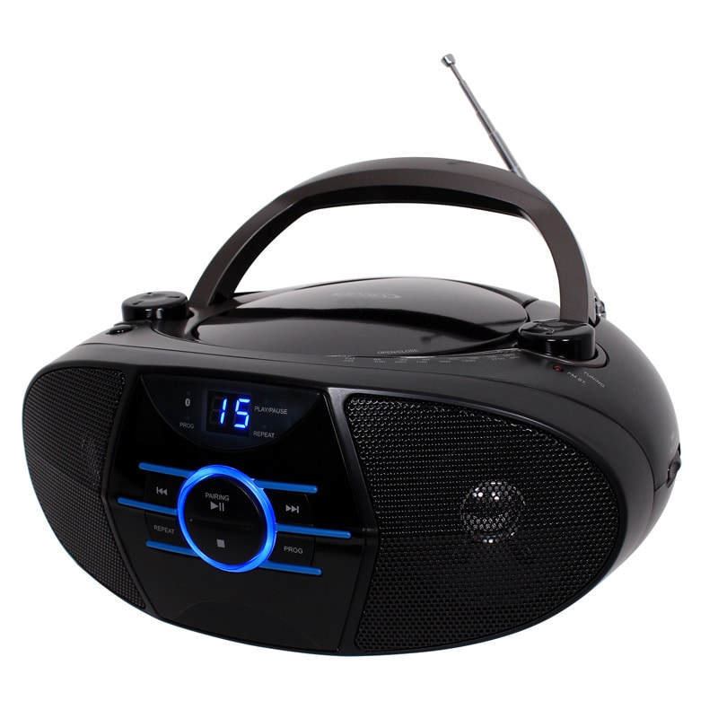 Jensen Portable AM/FM Stereo Boombox with CD Player & Bluetooth Black