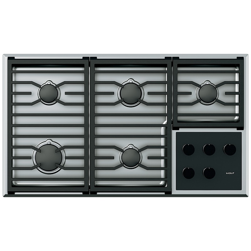 Wolf Transitional 36 in. 5-Burner Natural Gas Cooktop with Simmer Burner & Power Burner - Stainless Steel, , hires