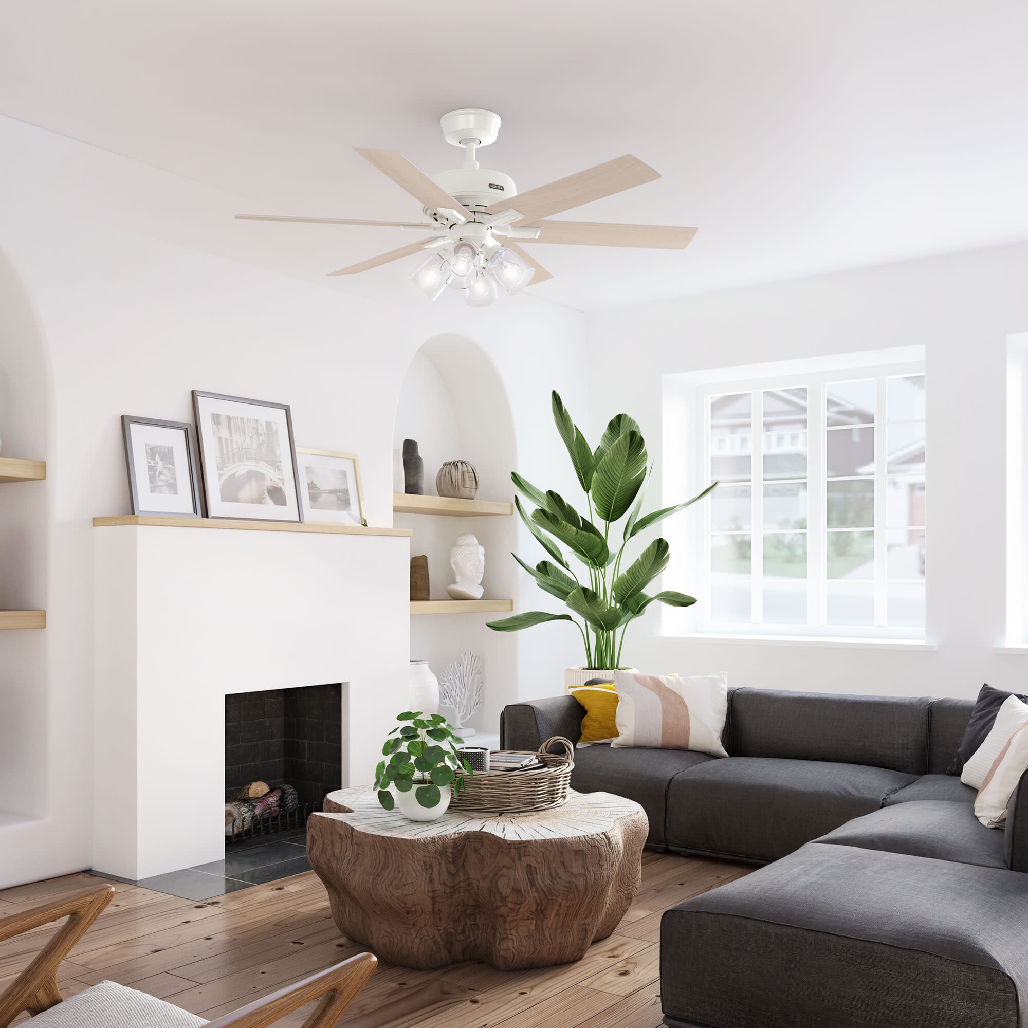 Hunter 52 in. Fonthill Energy Star HunterExpress Ceiling Fan with LED Light Kit & Handheld Remote - Brushed Nickel, Brushed Nickel, hires