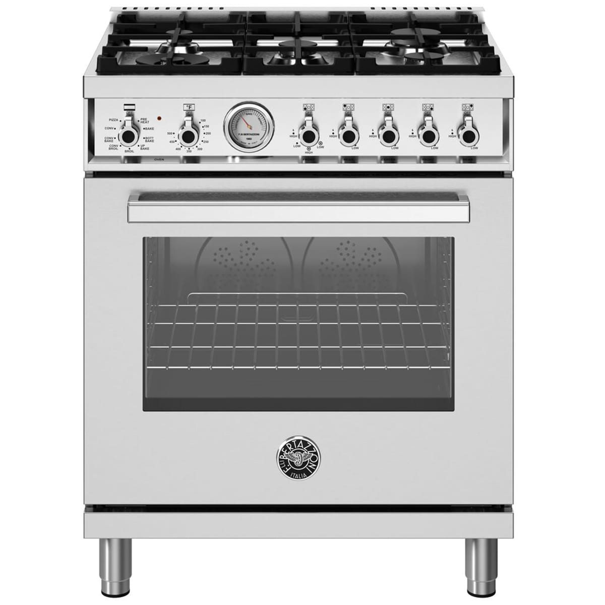 Bertazzoni Professional Series 30 in. 4.7 cu. ft. Dual Convection Dual Fuel Range with 5 Sealed Burners - Stainless Steel, , hires