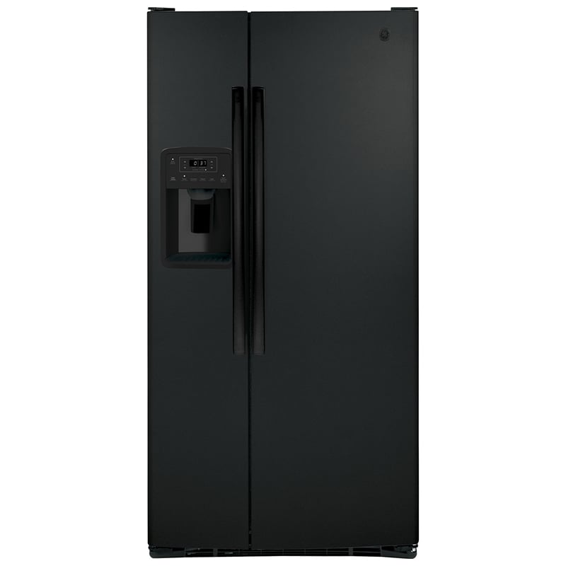 GE 33 in. 23.0 cu. ft. Energy Star Side-by-Side Refrigerator with External Ice & Water Dispenser - Black, Black, hires