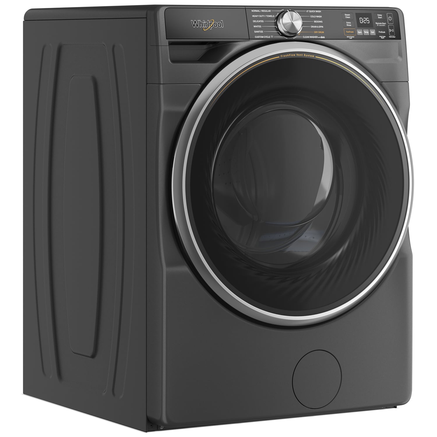 Whirlpool 27 in. 5.0 cu. ft. Smart Stackable Front Load Washer with FreshFlow Vent System, Sanitize & Steam Cycle - Volcano Black, Volcano Black, hires