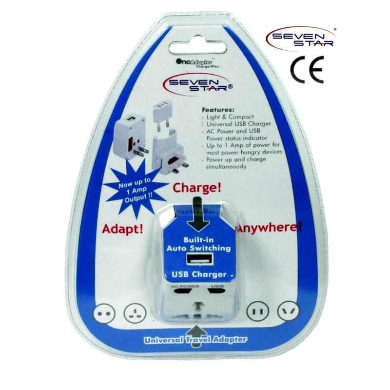 Seven Star Universal Travel Adapter with USB Charge, , hires
