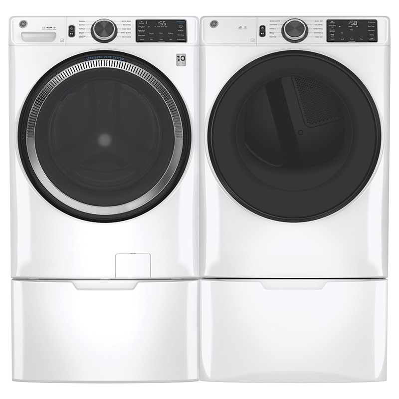GE 28 in. 7.8 cu. ft. Smart Stackable Electric Dryer with Sanitize Cycle & Sensor Dry - White, White, hires