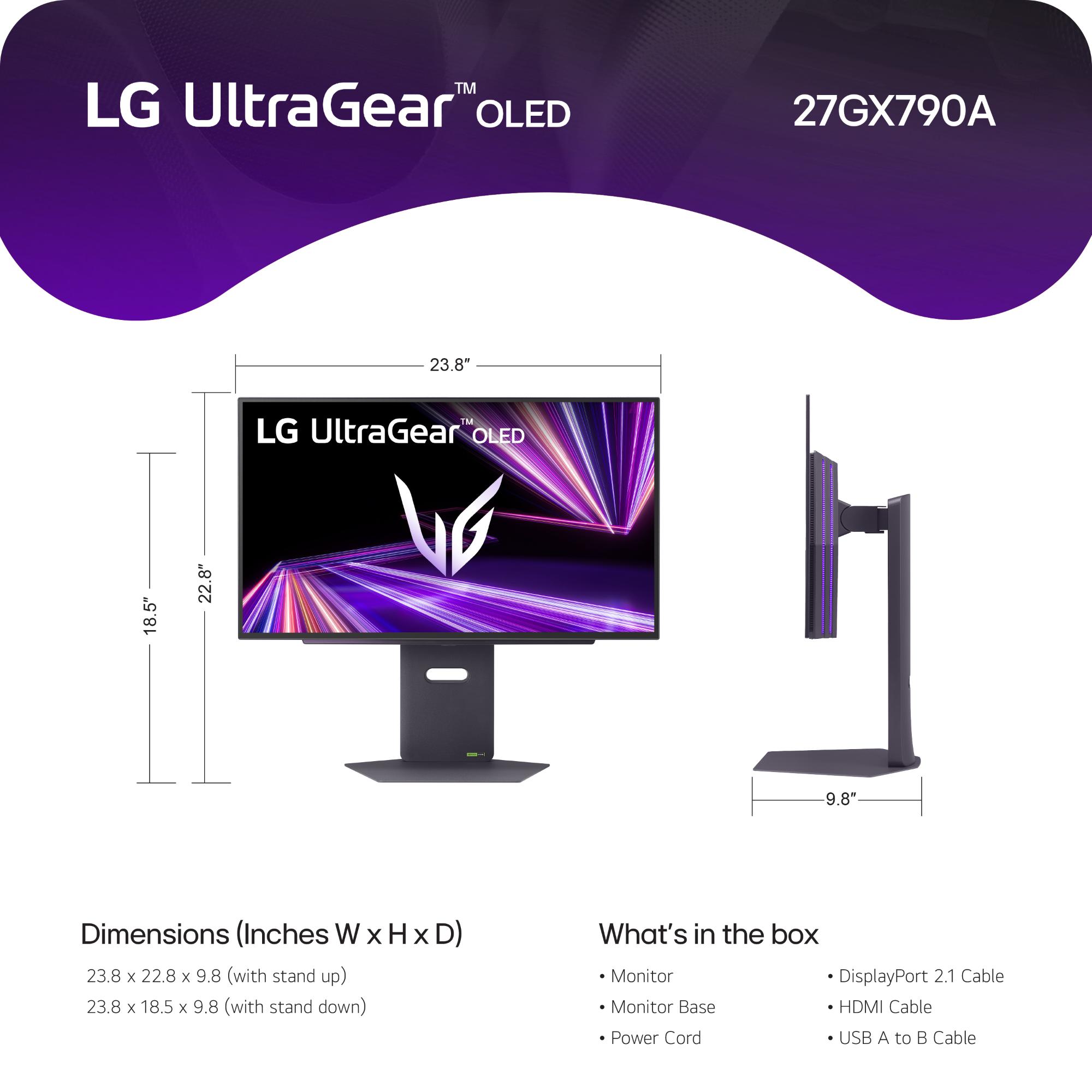 LG 27" UltraGear OLED QHD 480Hz 0.03ms G-Sync Compatible DisplayPort 2.1 Gaming Monitor, , hires