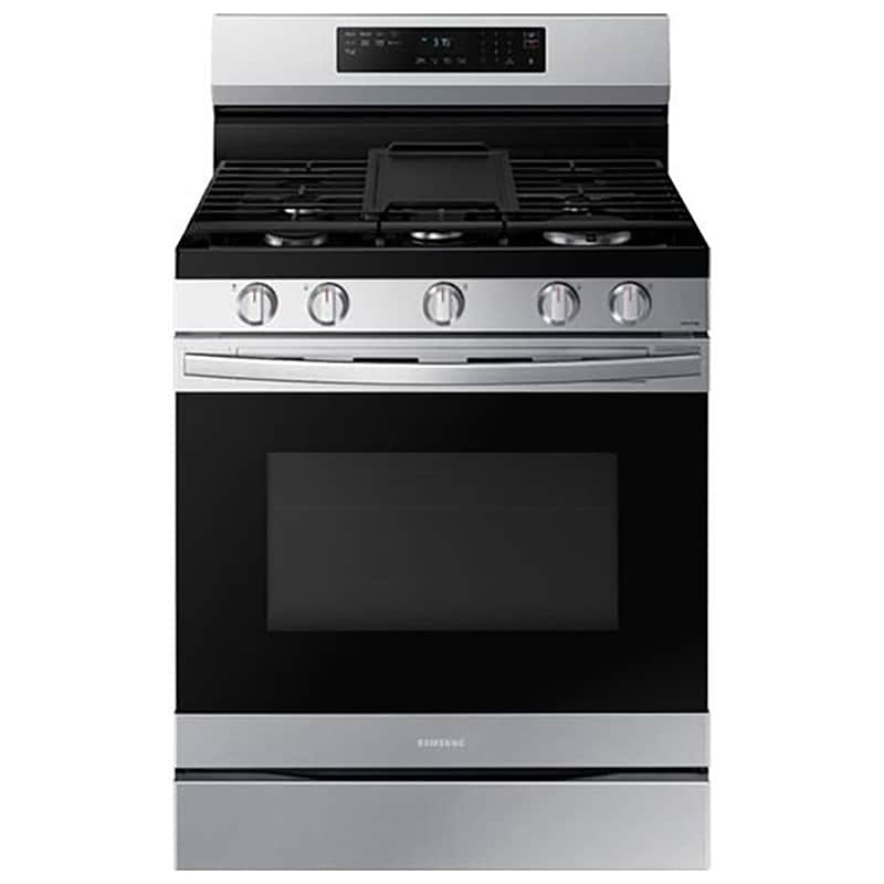 Samsung 30 in. 6 cu. ft. Smart Air Fry Standard Convection Gas Range with 5 Sealed Burners & Griddle - Stainless Steel, Stainless Steel, hires