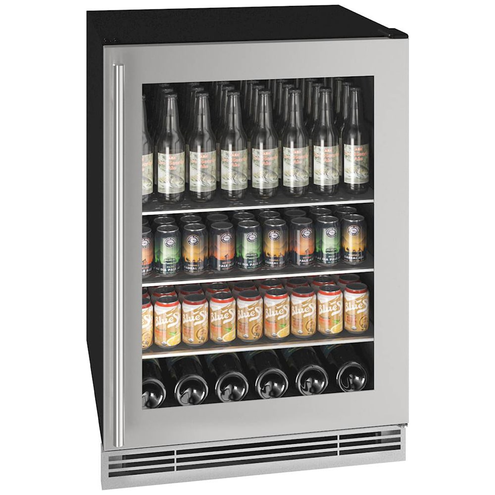 U-Line 1 Class Series 24 in. Built-In/Freestanding 5.7 cu. ft. Compact Beverage Center with Adjustable Shelves & Digital Control - Stainless Steel, , hires