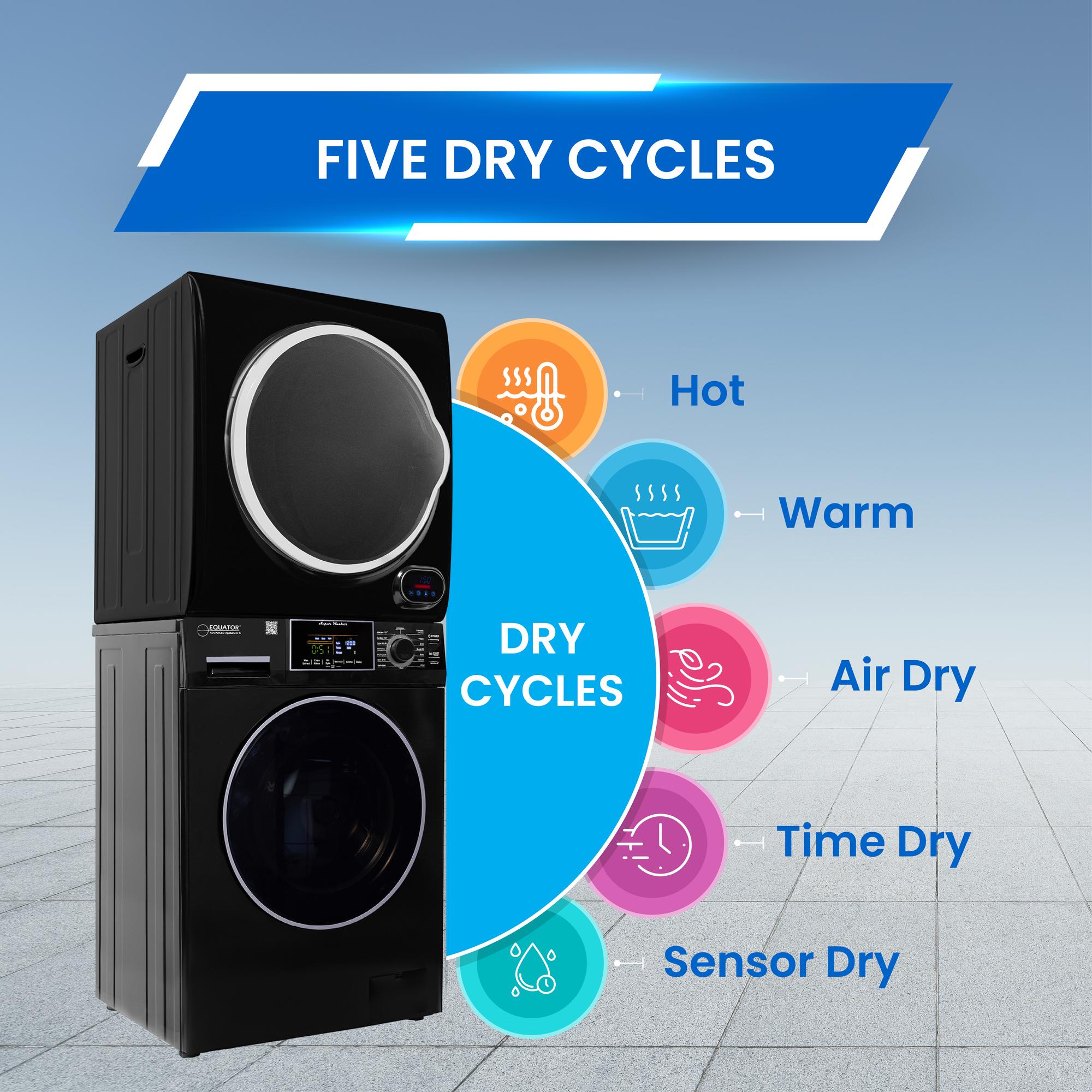 Equator 24 in. 1.6 cu. ft. Electric Front Load Laundry Center with Pet Cycle, Sanitize Cycle & Sensor Dry - Black, Black, hires