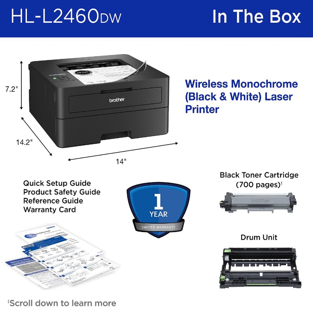 Brother HL-L2460DW Compact Monochrome Laser Printer, , hires