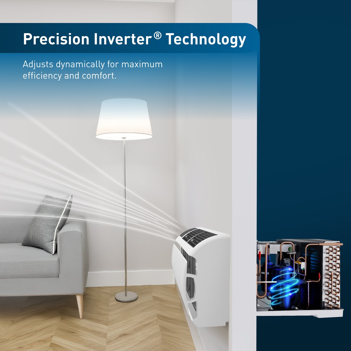 Friedrich WallMaster Inverter Series 11,000 BTU 115V Smart Through-the-Wall Air Conditioner, 3 Fan Speeds, Remote Control - Cool Grey, , hires