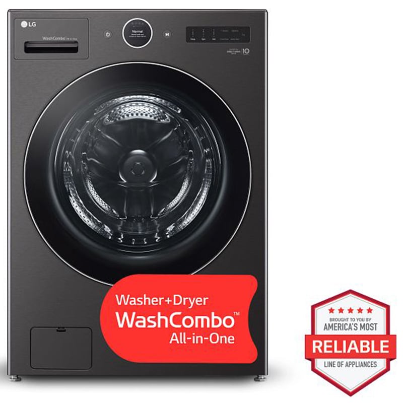 LG 27 in. 5.0 cu. ft. Smart Electric Front Load Ventless All-in-One WashCombo with Inverter Heat Pump Technology, Direct Drive Motor, Sanitize & Steam Cycle - Black Steel, Black Steel, hires