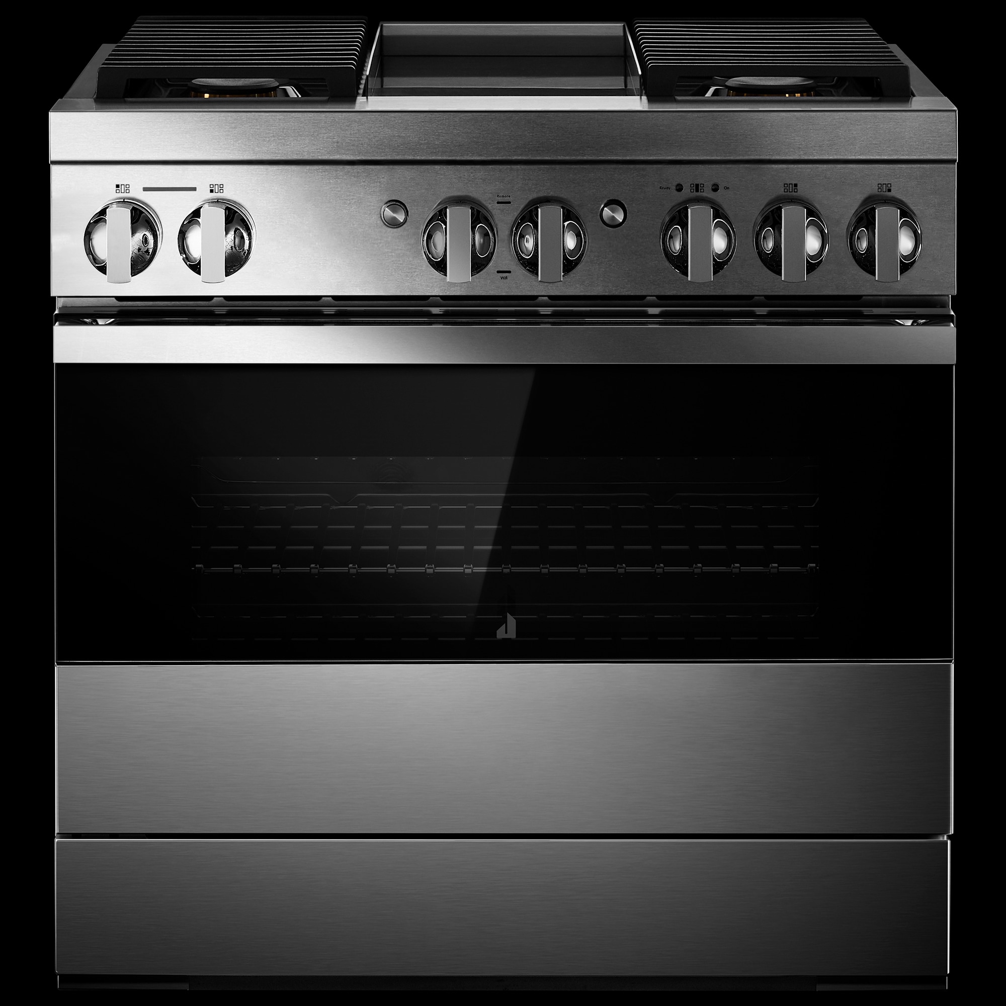 JennAir Noir Series 36 in. 5.1 cu. ft. Smart True European Convection Dual Fuel Range with 4 Sealed Burners & Griddle - Stainless Steel, , hires