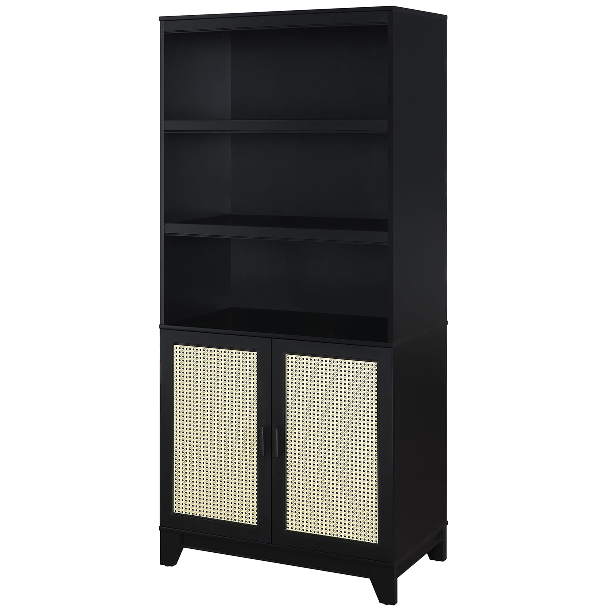 Manhattan Comfort Sheridan Modern Cane Bookcase with Adjustable Shelves - Black, , hires