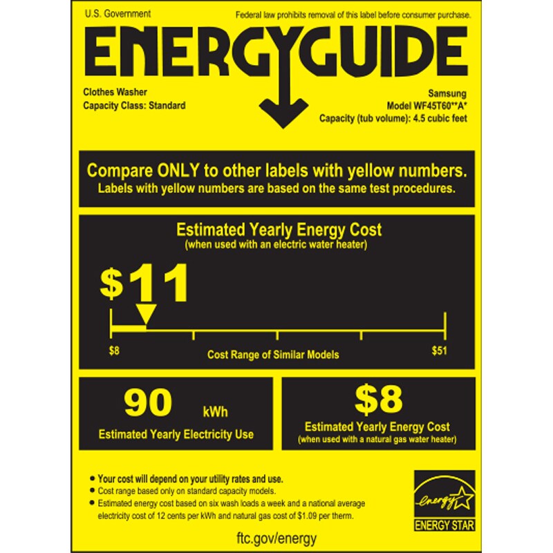Samsung 27 in. 4.5 cu. ft. Smart Stackable Front Load Washer with 10 Wash Programs, 6 Wash Options & Self Clean - White, White, hires