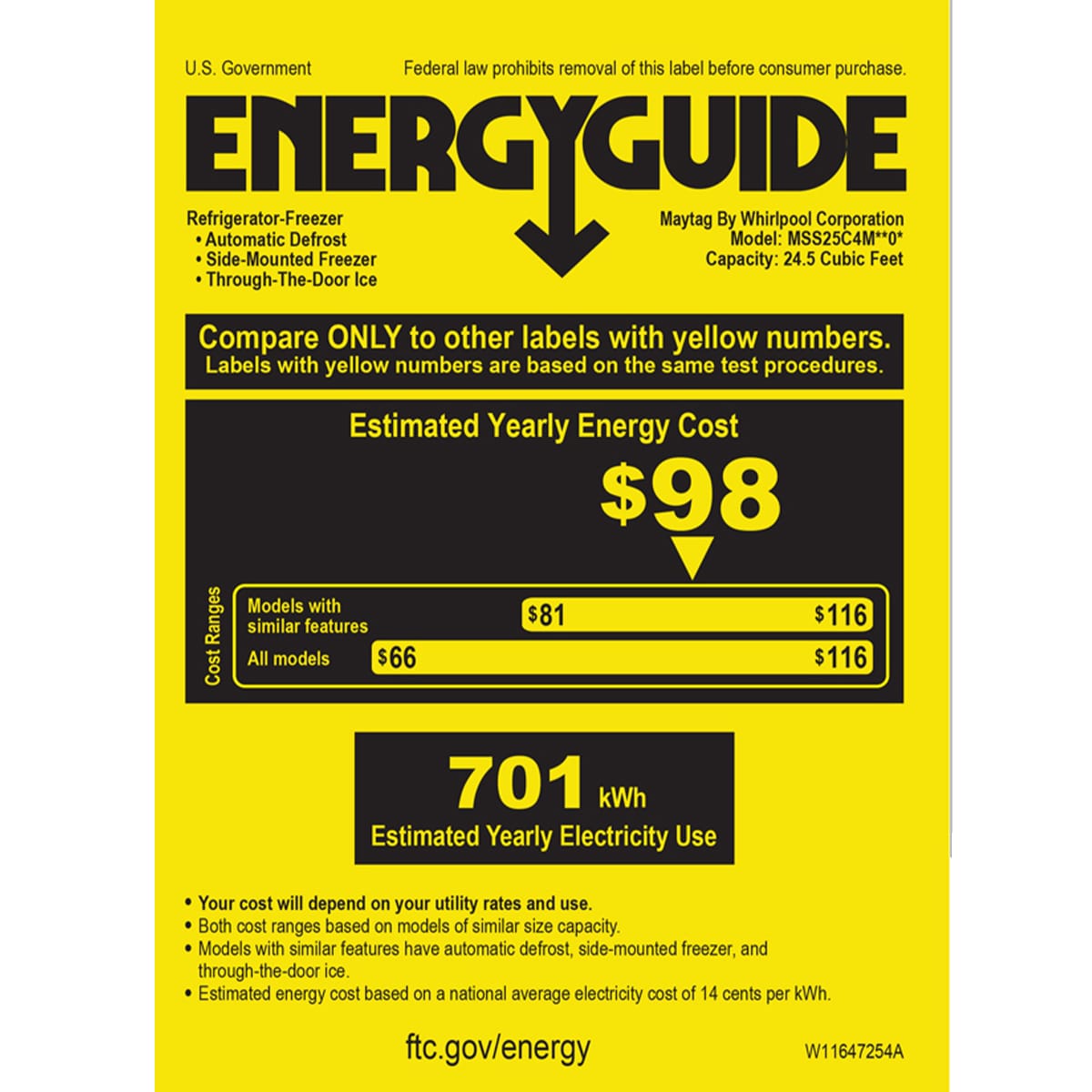 Maytag 36 in. 24.5 cu. ft. Side by Side Refrigerator with Ice & Water Dispenser - Black, Black, hires