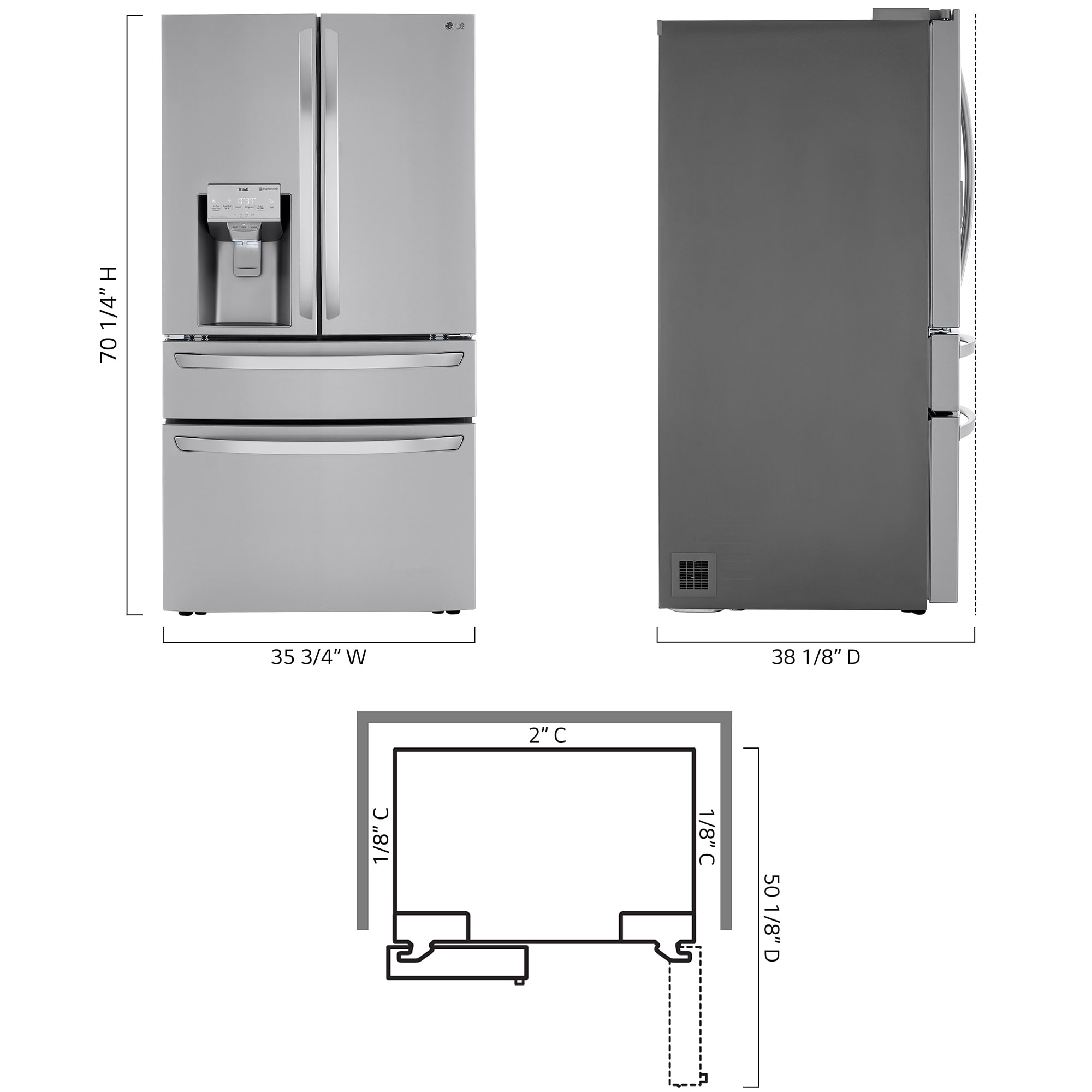 LG 36 in. 29.5 cu. ft. Smart 4-Door French Door Refrigerator with Ice & Water Dispenser - Stainless Steel, , hires