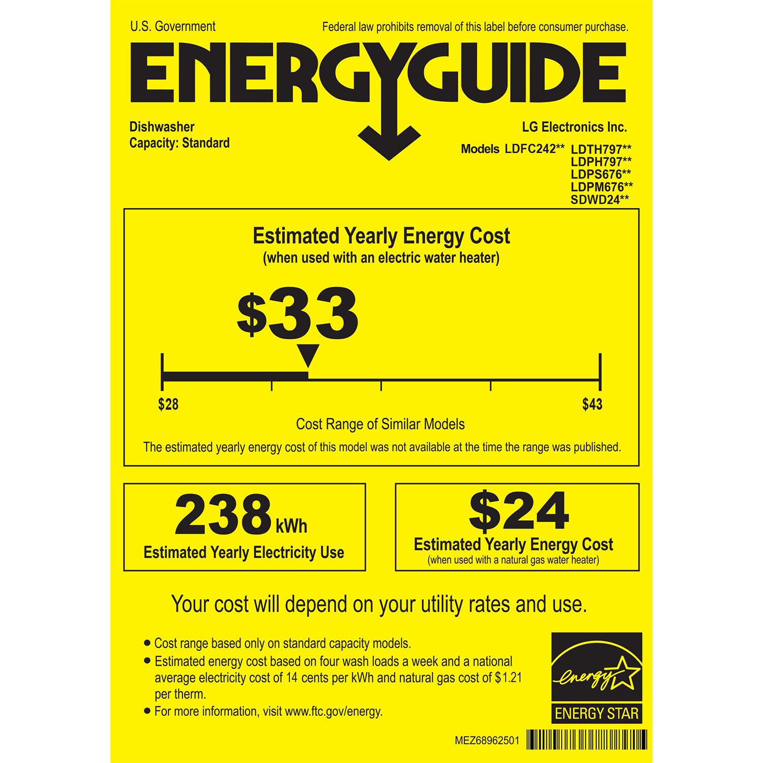 LG 24 in. Front Control Dishwasher with 52 dBa Sound Level, Dynamic Dry & Pocket - Black, Black, hires