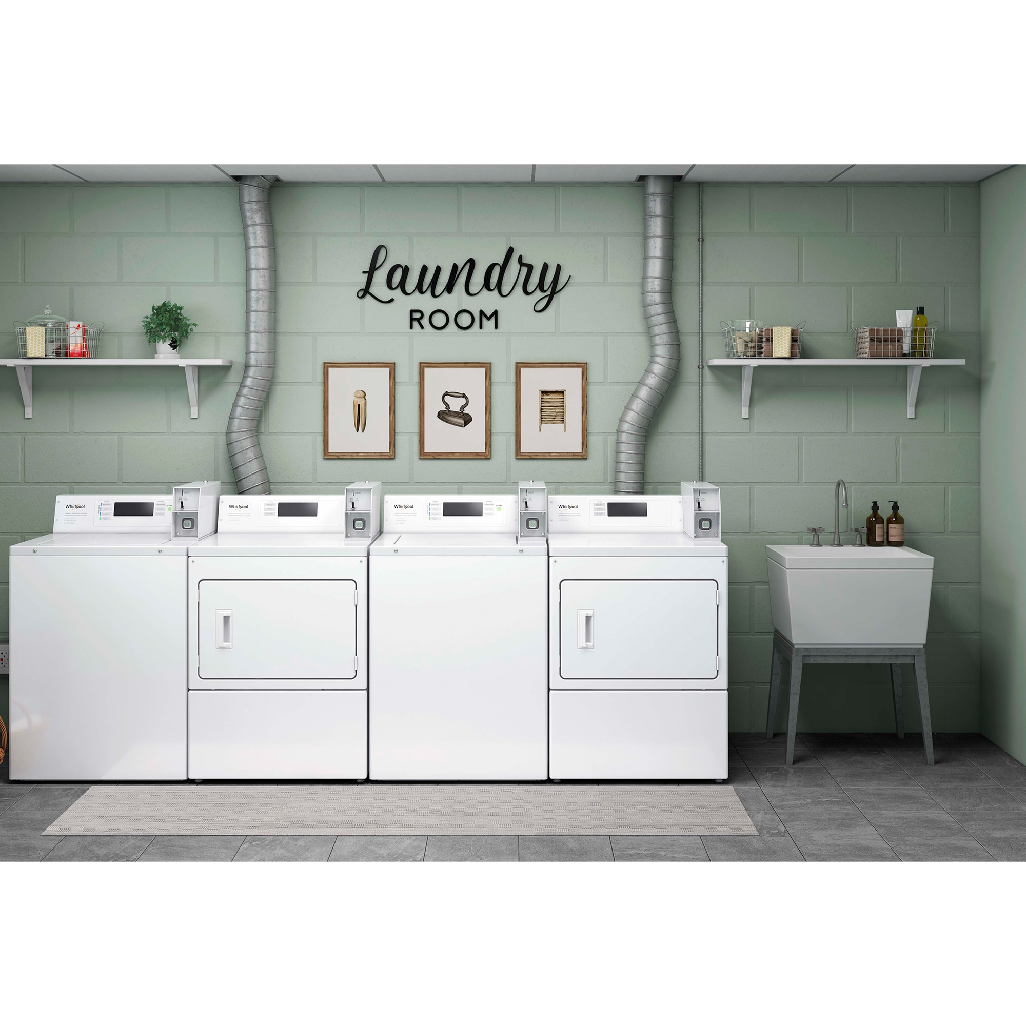 Whirlpool 27 in. 3.3 cu. ft. Smart Commercial Top Load Washer with Agitator, Factory-Installed Coin Drop & Coin Box - White, , hires