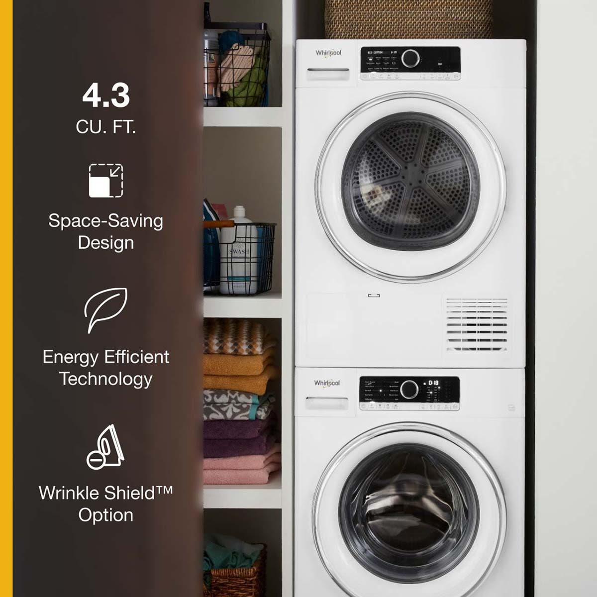 Whirlpool 24 in. 4.3 cu. ft. Ventless Electric Dryer with Delicate Cycle for Small Spaces - White, , hires