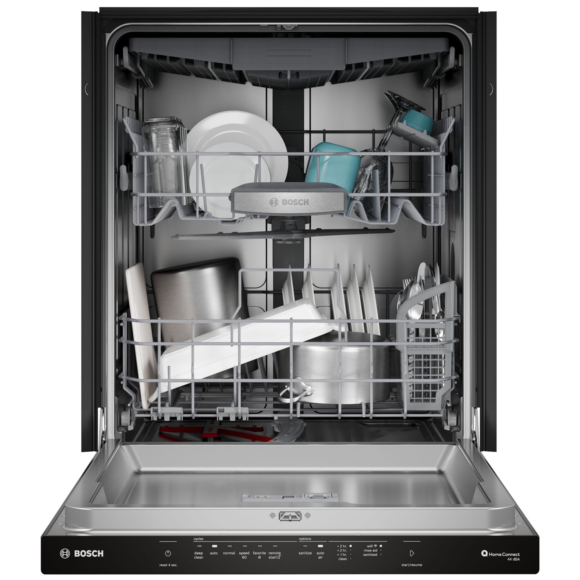 Bosch 500 Series 24 in. Top Control Smart Dishwasher with 44 dBA Sound Level, 3rd Rack, AutoAir & Pocket Handle - Black, , hires